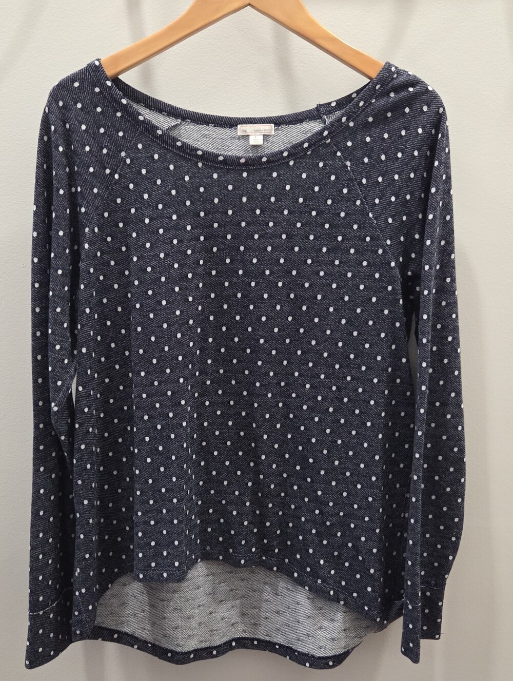 GAP Lightweight Sweatshirt Blue And White Polka Dot Top, Women's Large